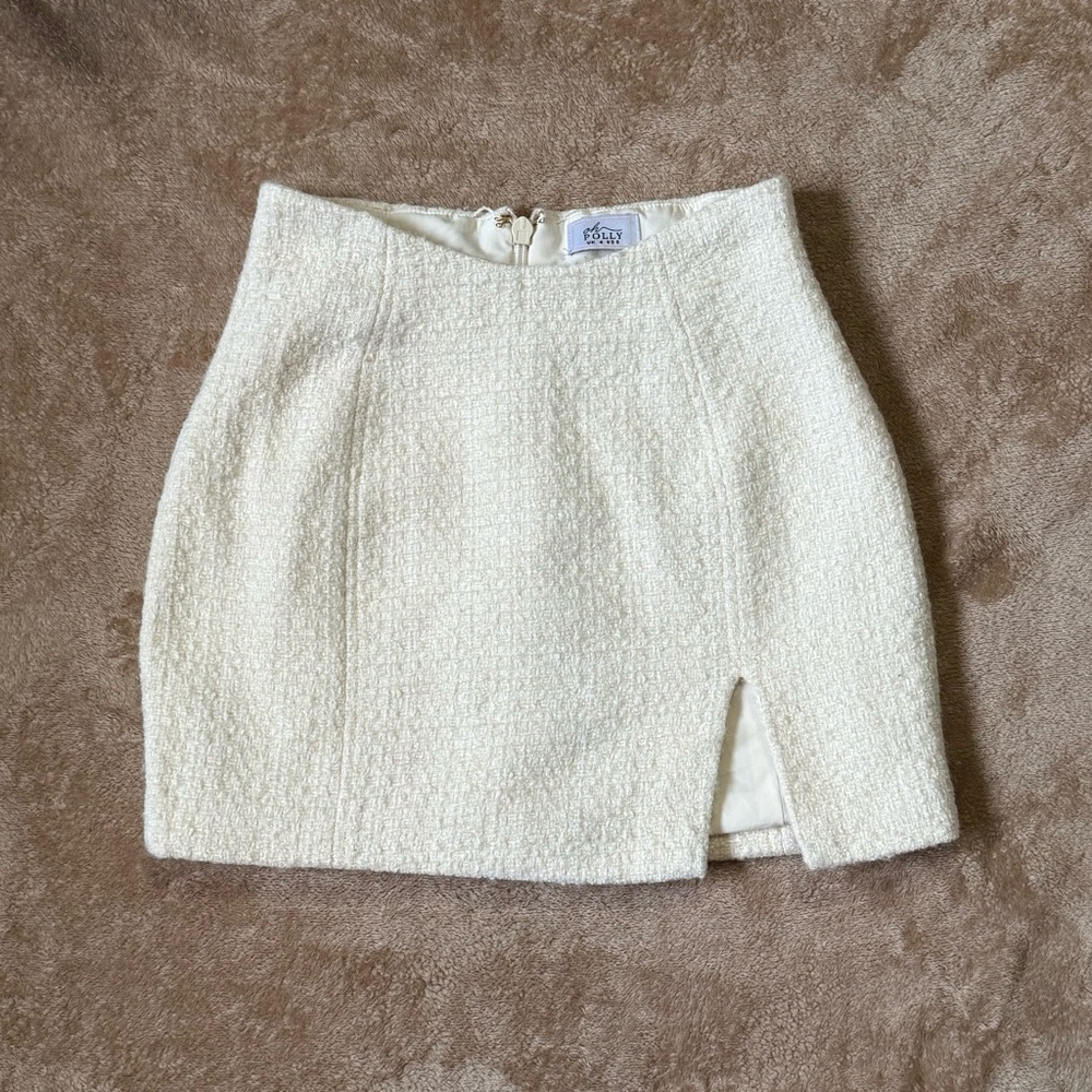Oh Polly Cream Tweed Mini Skirt